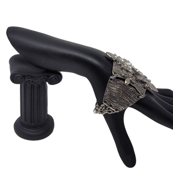 Silver Tone Wide Articulated Bracelet Rhinestone Coptic Maltese Cross Pirate - Picture 4 of 7